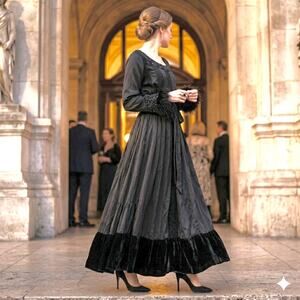 Black Satin Statement Maxi Dress Whimsigoth Vamp Romantic Witchy Opera Glamour